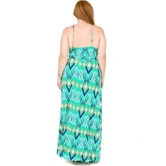 Mint Chevron Plus Size 3X Women's Sleeveless Maxi Floor Faux Wrap Dress NWT - Picture 4 of 4